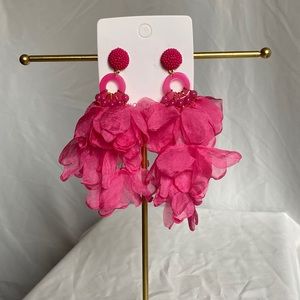 Pink floral petal fabric  earrings